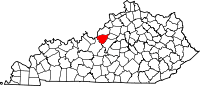 Map of Kentucky with Bullitt County in Red. Henry Burl Stevens was born in Bullitt County.
